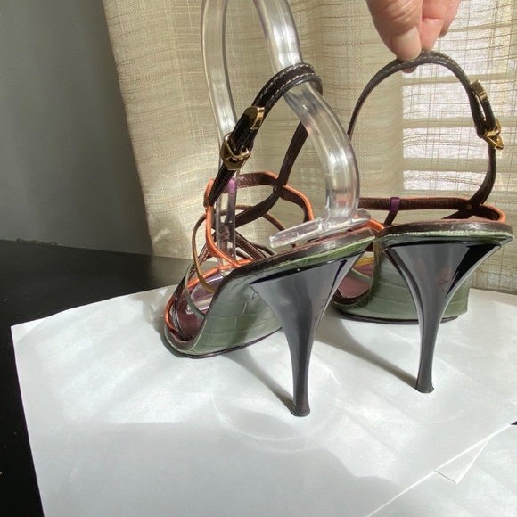 Louis Vuitton slingback heels multi-color leather straps size 38 Italy mules - Picture 7 of 11